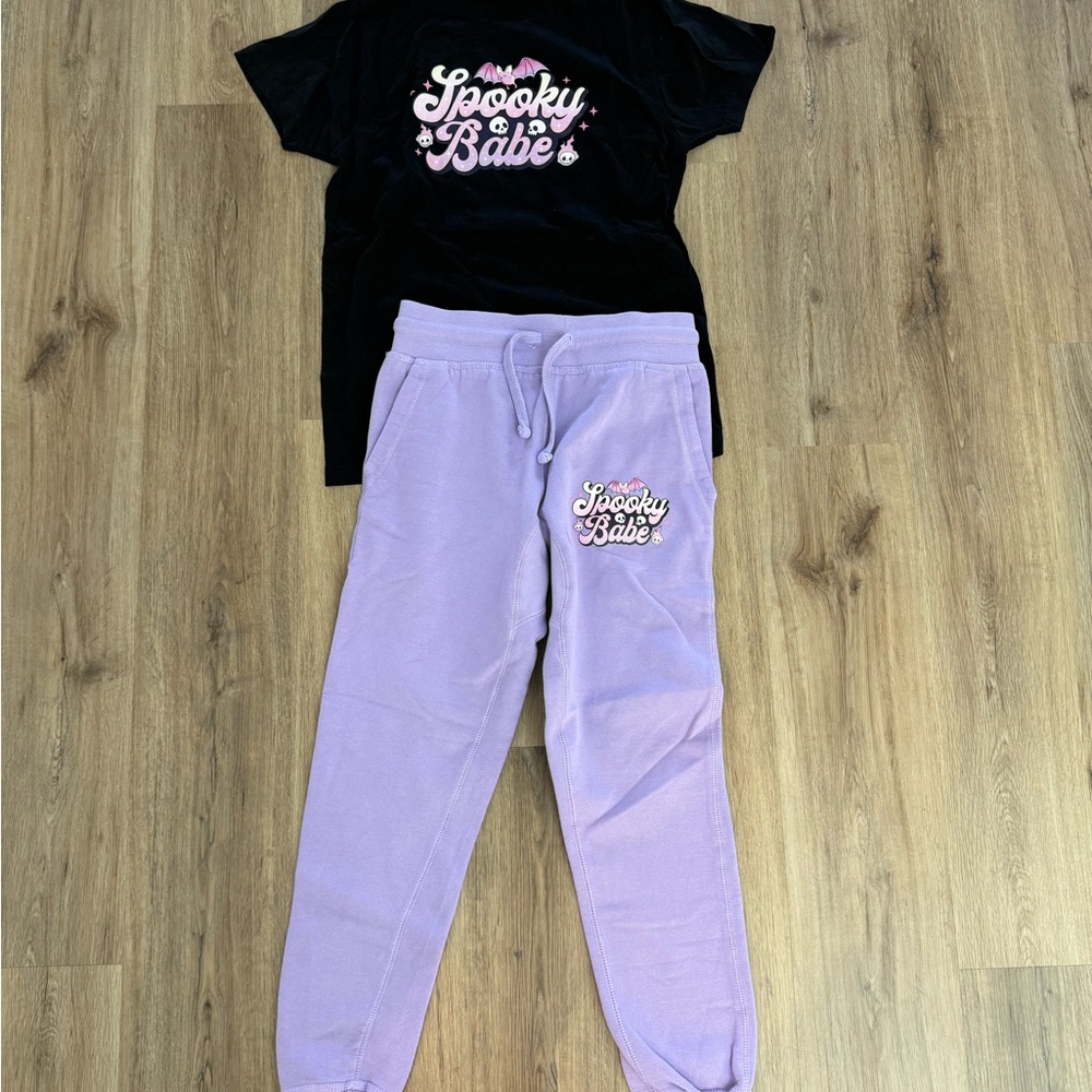 Spooky Babe Cozy Fleece Sweatpants, Halloween Joggers And Shirt Size Small
